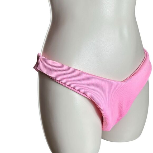Kulani Kinis Ribbed Taffy Pink Cheeky V Style Bikini 2 Piece Set Swimsuit - Picture 8 of 10